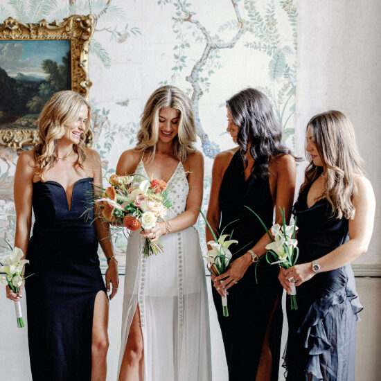 Bride with her bridesmaids pre-ceremony.